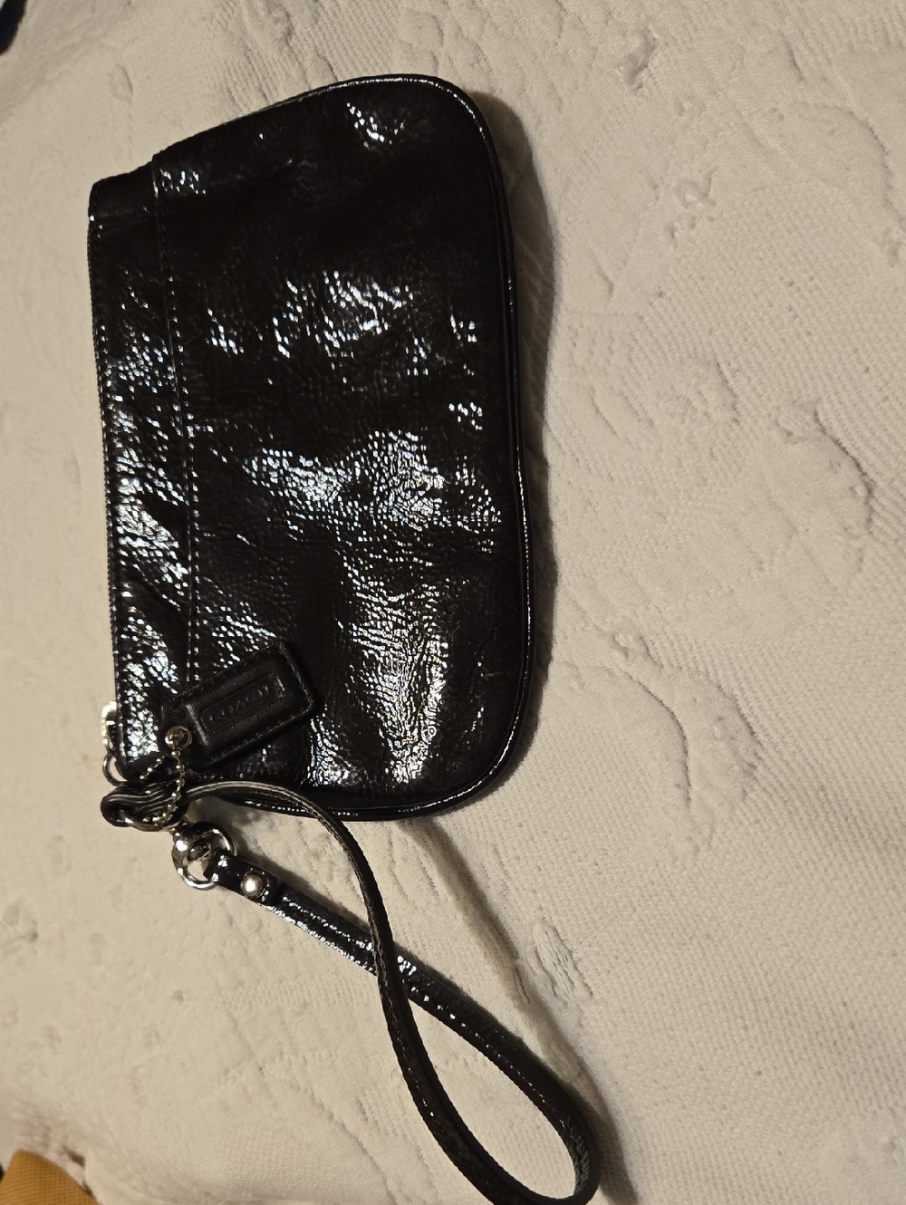 Coach Black Patent Leather Wristlet with Strap